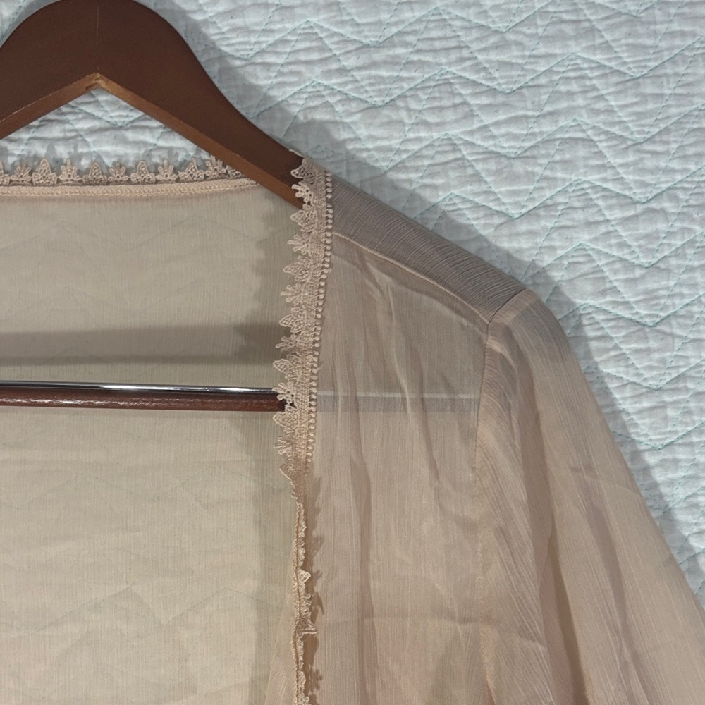 Sheer Tan Open-Front Cardigan Kimono - Picture 2 of 4